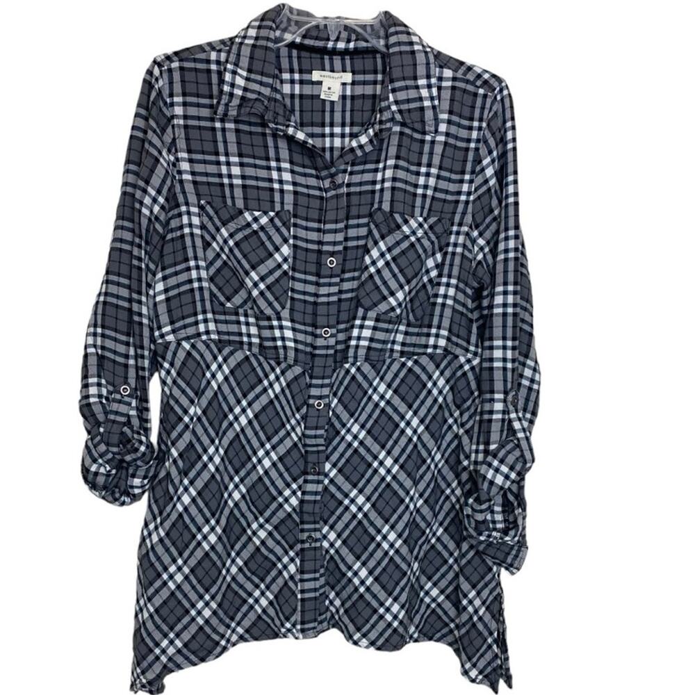 Westbound Women's Plaid Tunic Length Top with Accentuated Waist Size Medium